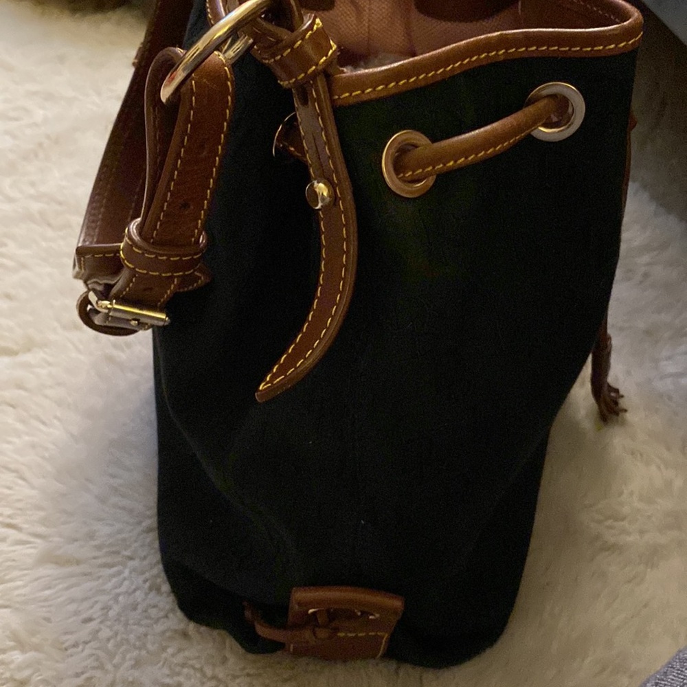 Vintage authentic Dooney and Bourke black canvas and leather drawstring … - Picture 5 of 11